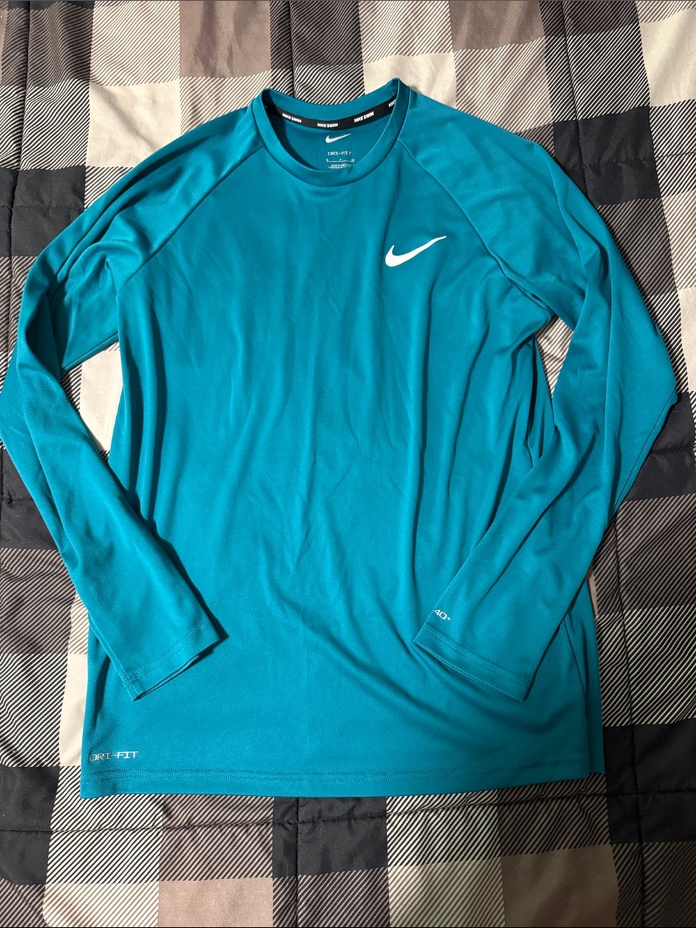 Nike Long Sleeve Dri-FIT Top - Teal Blue with White Swoosh